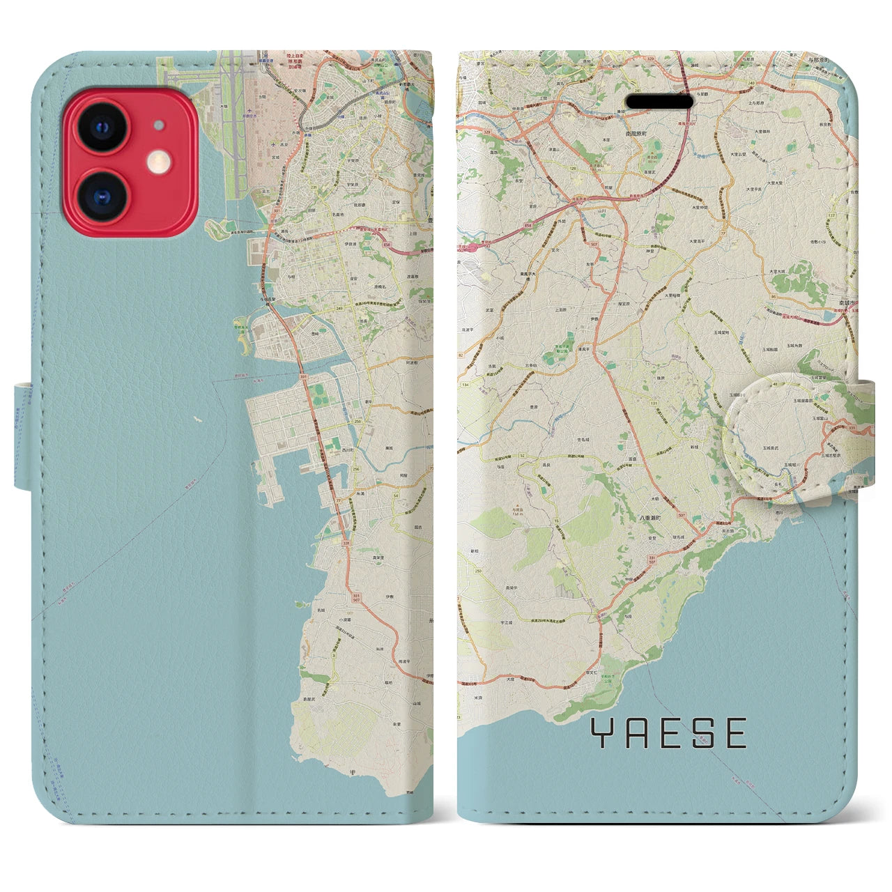 【八重瀬】地図柄iPhoneケース（手帳両面タイプ・ナチュラル）iPhone 11 用