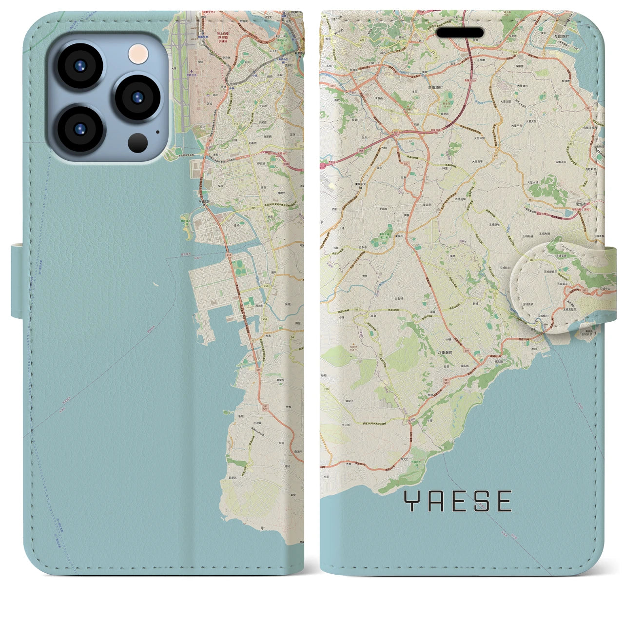 【八重瀬】地図柄iPhoneケース（手帳両面タイプ・ナチュラル）iPhone 13 Pro Max 用