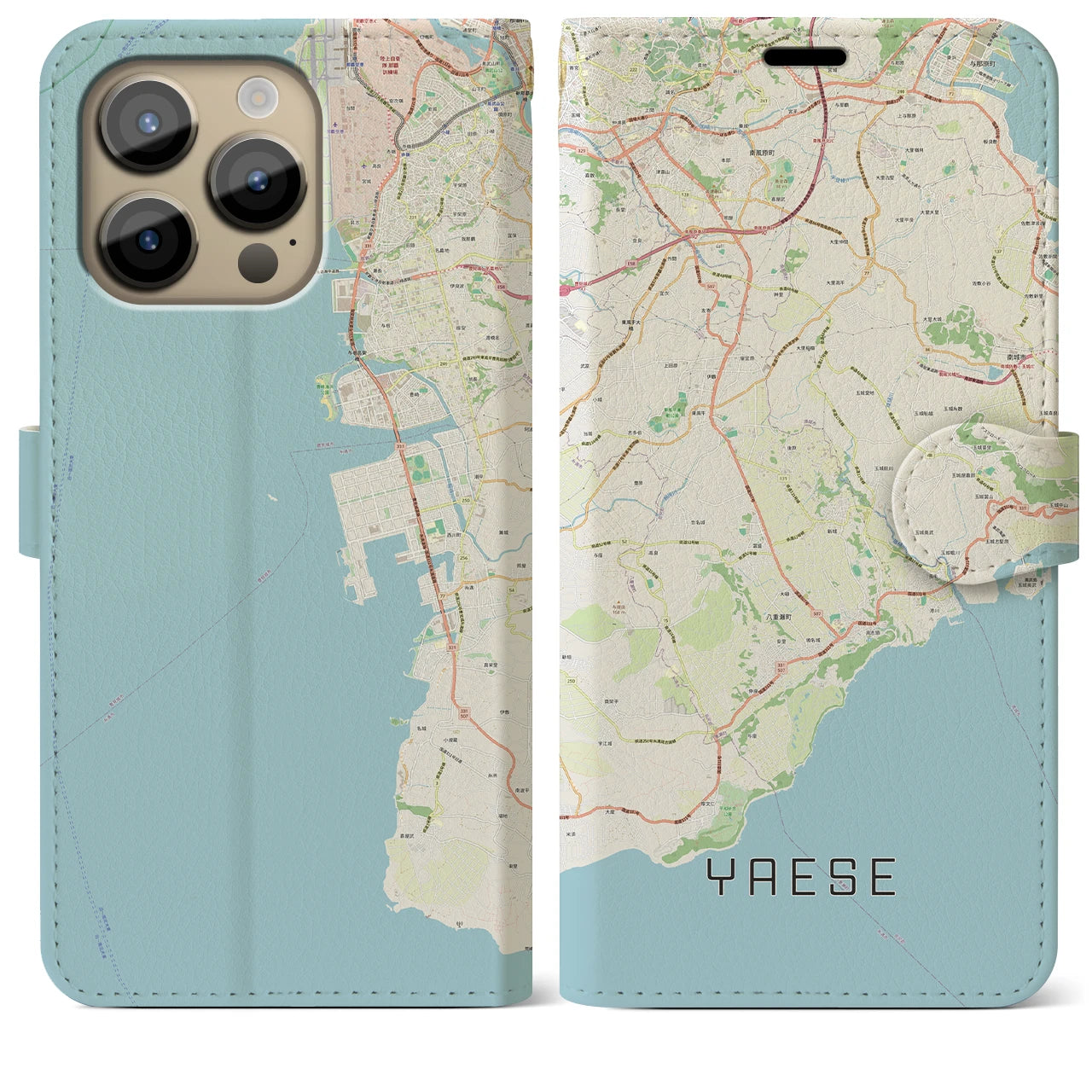 【八重瀬】地図柄iPhoneケース（手帳両面タイプ・ナチュラル）iPhone 14 Pro Max 用