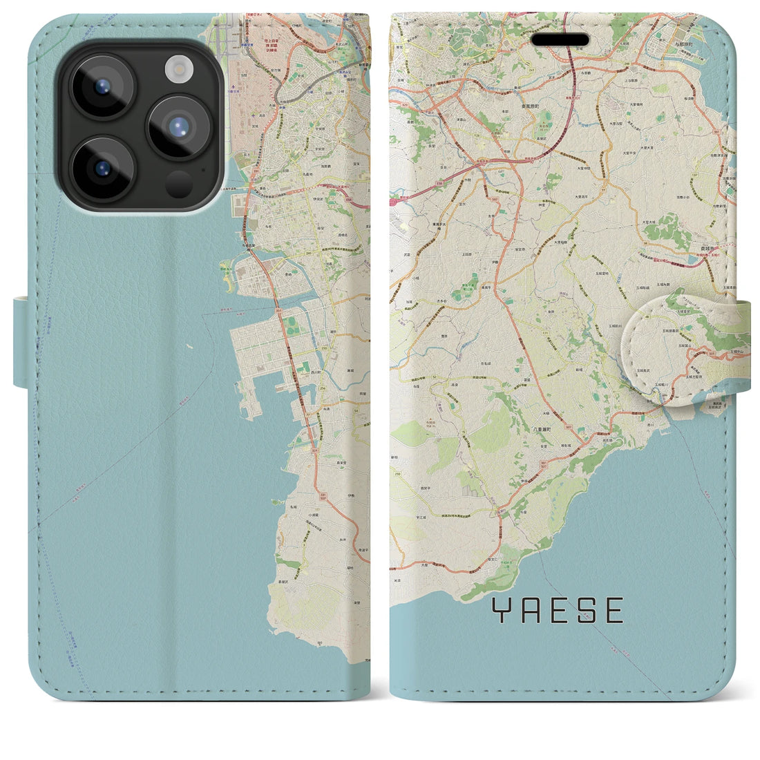 【八重瀬】地図柄iPhoneケース（手帳両面タイプ・ナチュラル）iPhone 15 Pro Max 用