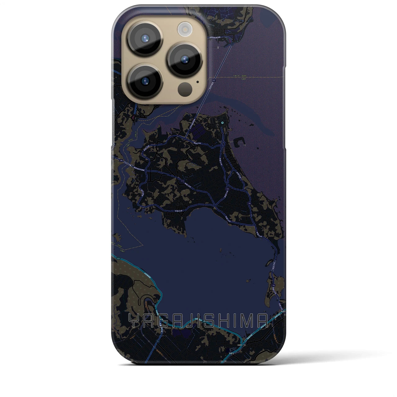 【屋我地島】地図柄iPhoneケース（バックカバータイプ・ブラック）iPhone 14 Pro Max 用