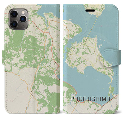 【屋我地島（沖縄県）】地図柄iPhoneケース（手帳タイプ）ナチュラル・iPhone 11 Pro Max 用
