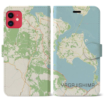 【屋我地島（沖縄県）】地図柄iPhoneケース（手帳タイプ）ナチュラル・iPhone 11 用