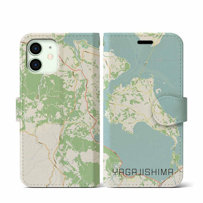 【屋我地島（沖縄県）】地図柄iPhoneケース（手帳タイプ）ナチュラル・iPhone 12 mini 用