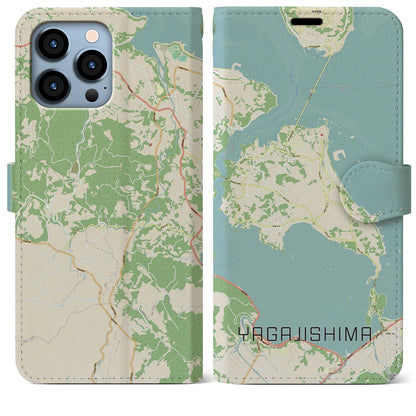 【屋我地島（沖縄県）】地図柄iPhoneケース（手帳タイプ）ナチュラル・iPhone 13 Pro Max 用