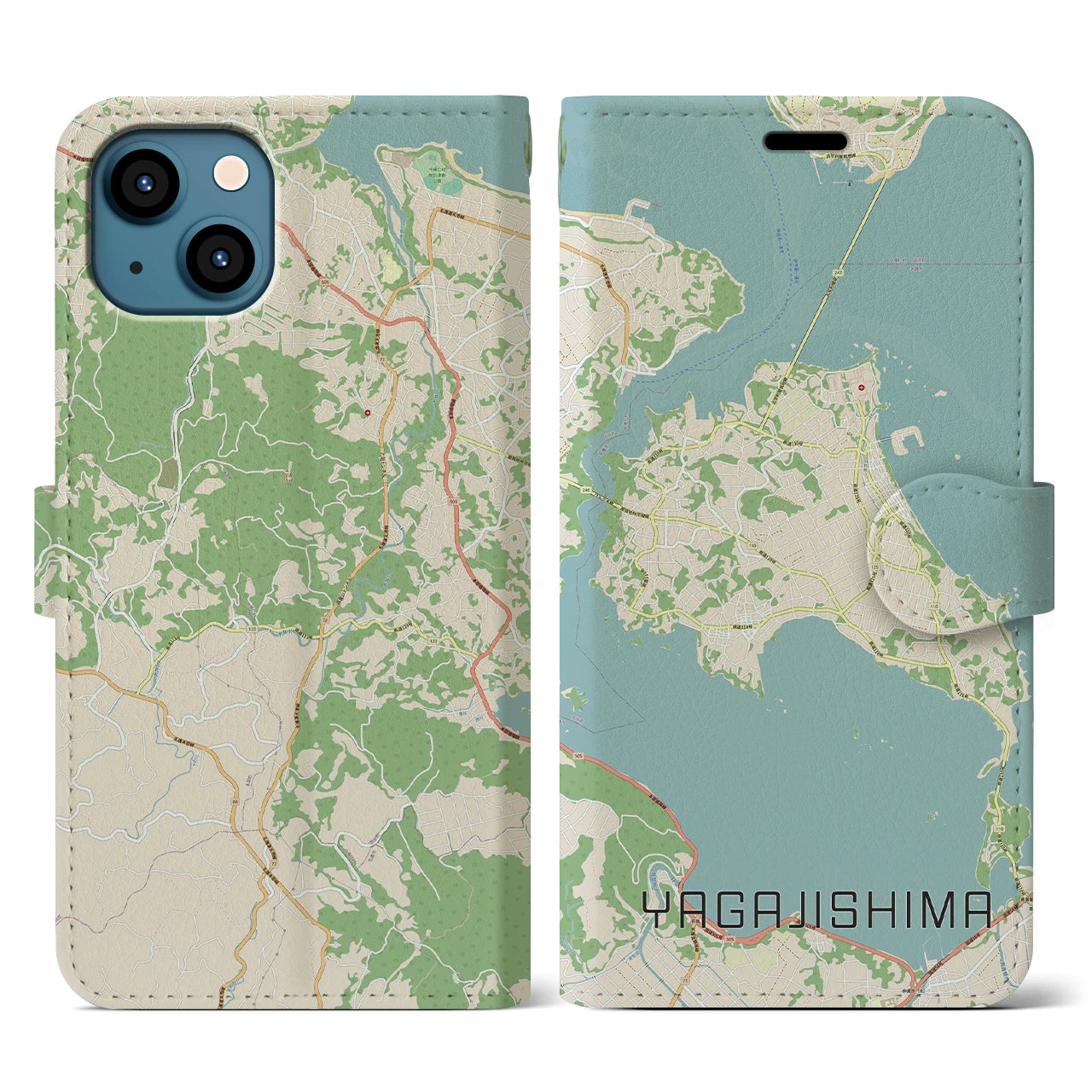 【屋我地島】地図柄iPhoneケース（手帳両面タイプ・ナチュラル）iPhone 13 Pro 用