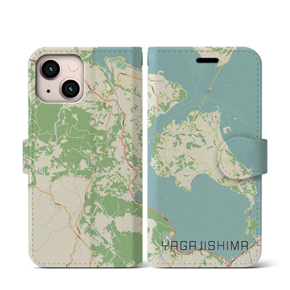 【屋我地島（沖縄県）】地図柄iPhoneケース（手帳タイプ）ナチュラル・iPhone 13 mini 用