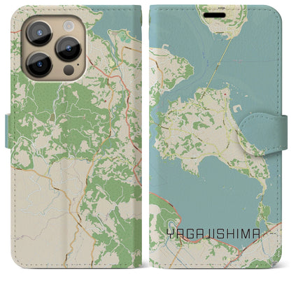 【屋我地島（沖縄県）】地図柄iPhoneケース（手帳タイプ）ナチュラル・iPhone 14 Pro Max 用