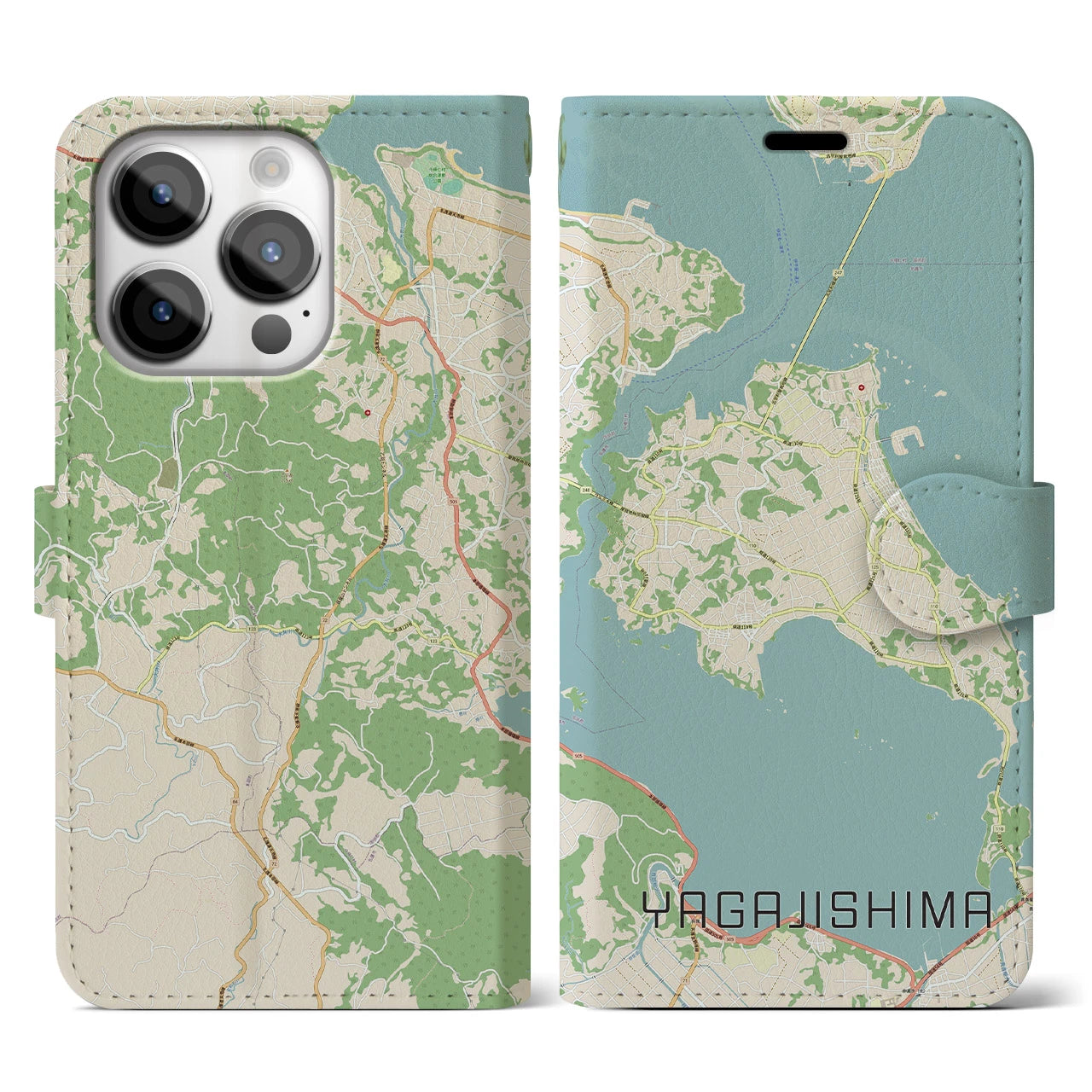 【屋我地島】地図柄iPhoneケース（手帳両面タイプ・ナチュラル）iPhone 14 Pro 用