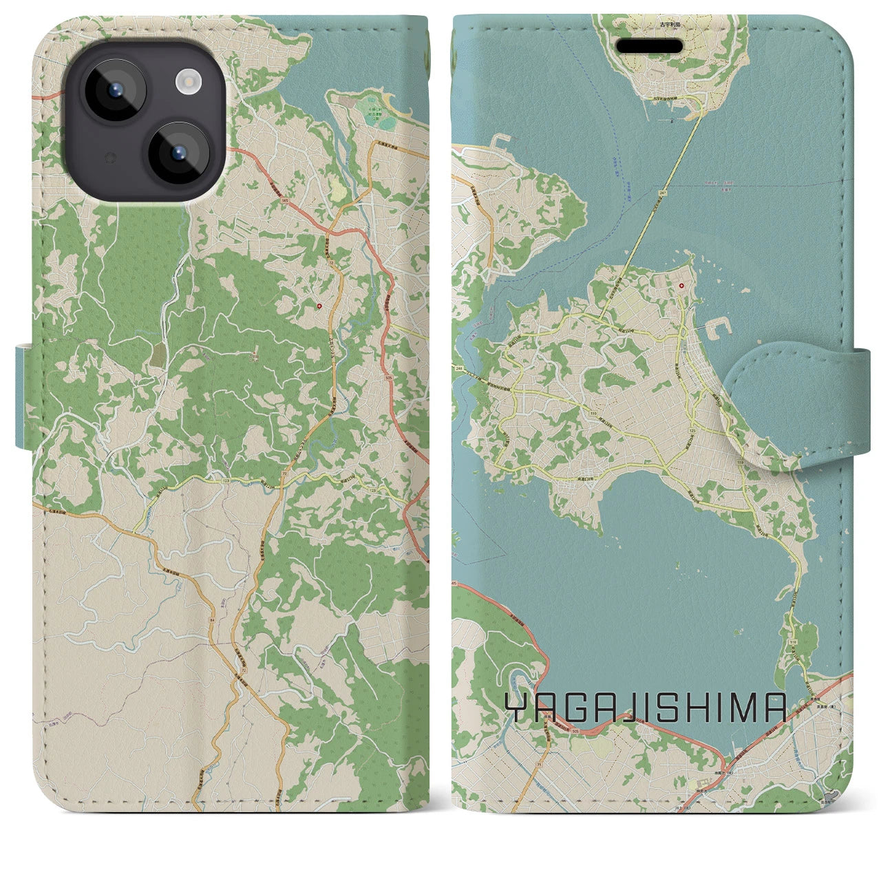 【屋我地島】地図柄iPhoneケース（手帳両面タイプ・ナチュラル）iPhone 14 Plus 用