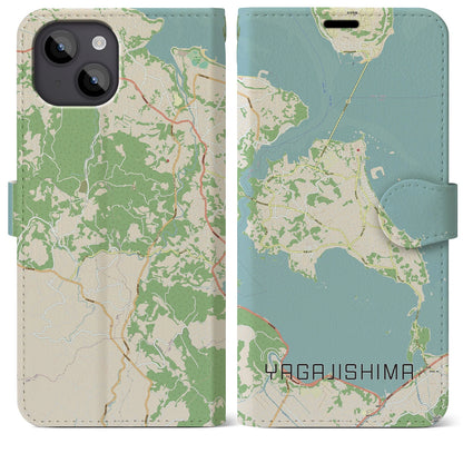 【屋我地島（沖縄県）】地図柄iPhoneケース（手帳タイプ）ナチュラル・iPhone 14 Plus 用