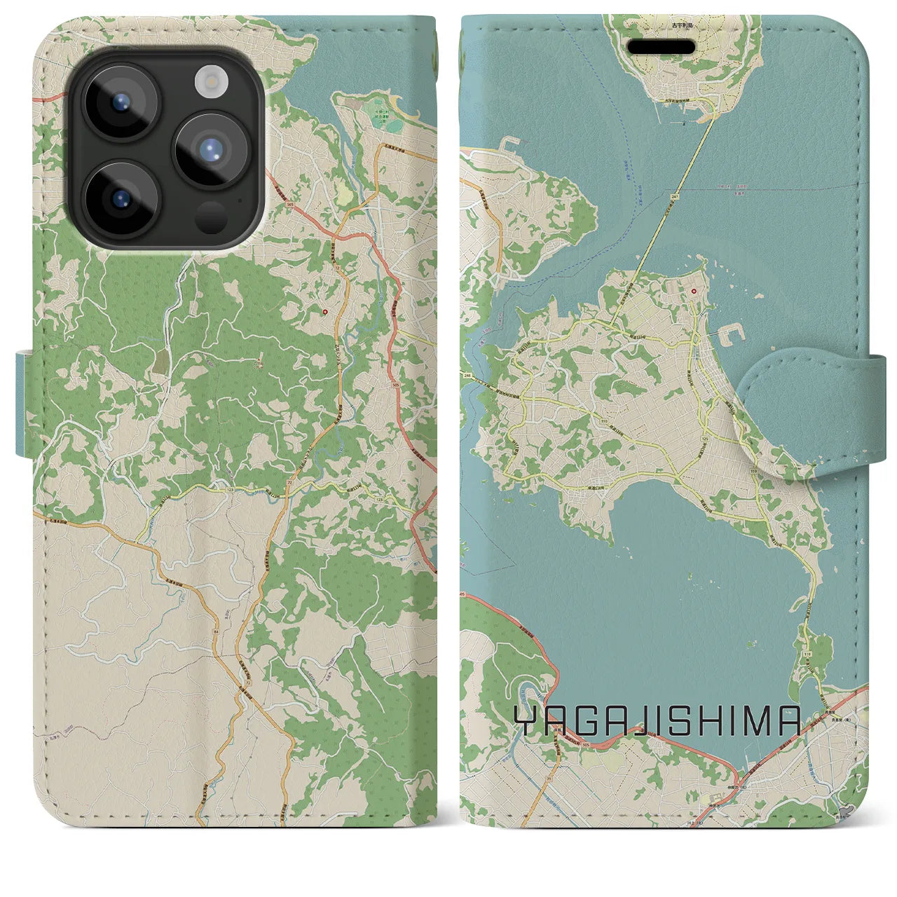 【屋我地島】地図柄iPhoneケース（手帳両面タイプ・ナチュラル）iPhone 15 Pro Max 用
