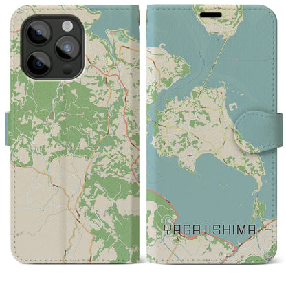 【屋我地島（沖縄県）】地図柄iPhoneケース（手帳タイプ）ナチュラル・iPhone 15 Pro Max 用
