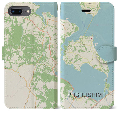 【屋我地島（沖縄県）】地図柄iPhoneケース（手帳タイプ）ナチュラル・iPhone 8Plus /7Plus / 6sPlus / 6Plus 用