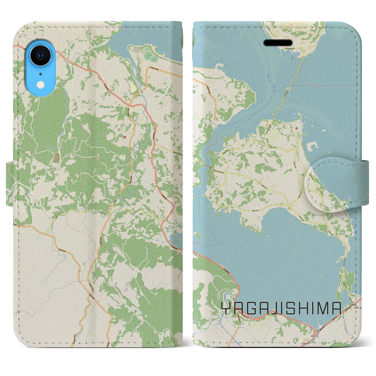 【屋我地島】地図柄iPhoneケース（手帳両面タイプ・ナチュラル）iPhone XR 用