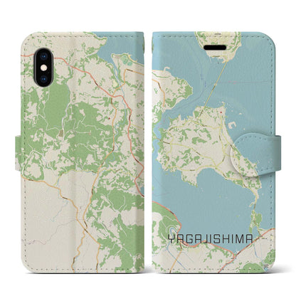 【屋我地島（沖縄県）】地図柄iPhoneケース（手帳タイプ）ナチュラル・iPhone XS / X 用