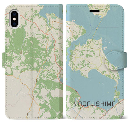 【屋我地島（沖縄県）】地図柄iPhoneケース（手帳タイプ）ナチュラル・iPhone XS Max 用