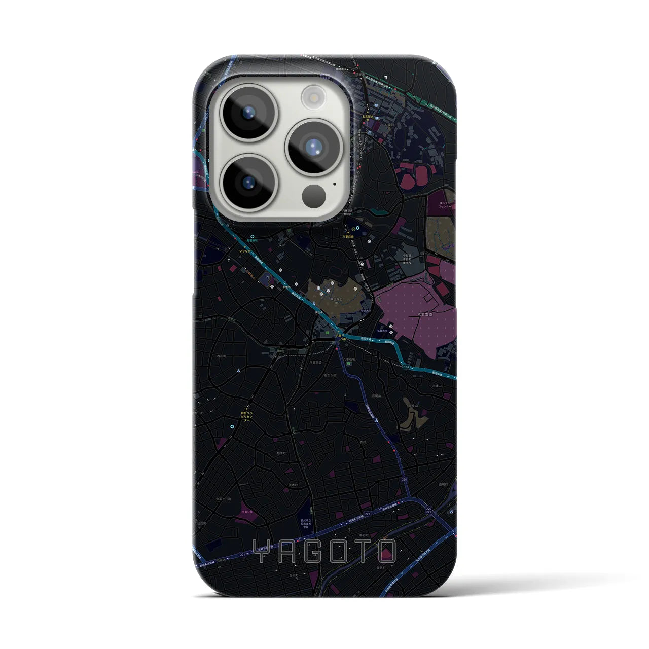 【八事】地図柄iPhoneケース（バックカバータイプ・ブラック）iPhone 15 Pro 用