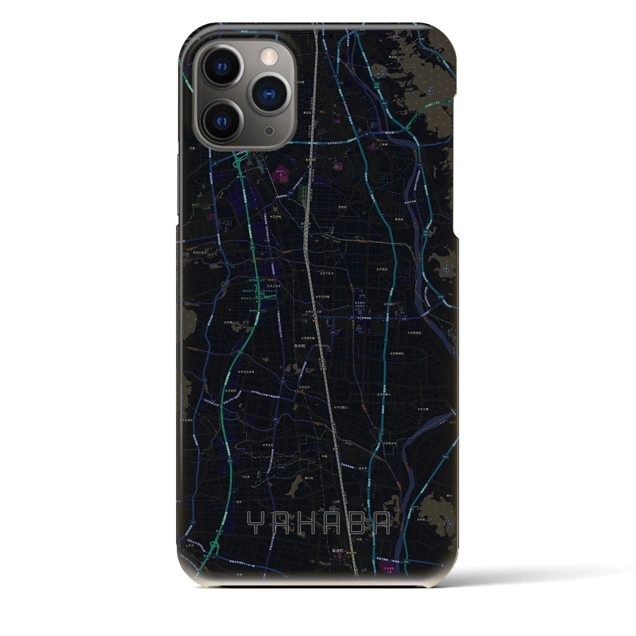 【矢巾】地図柄iPhoneケース（バックカバータイプ・ブラック）iPhone 11 Pro Max 用