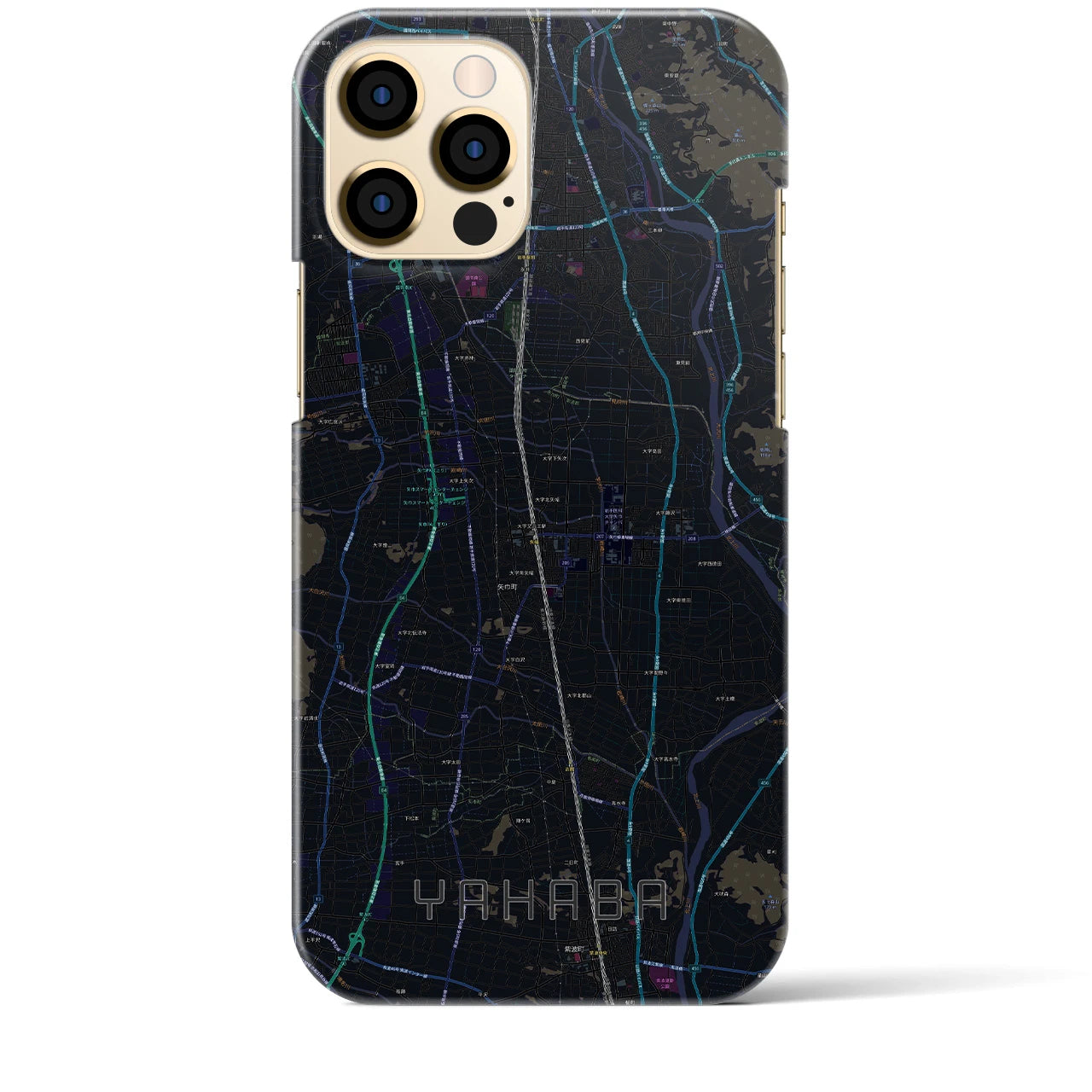 【矢巾】地図柄iPhoneケース（バックカバータイプ・ブラック）iPhone 12 Pro Max 用