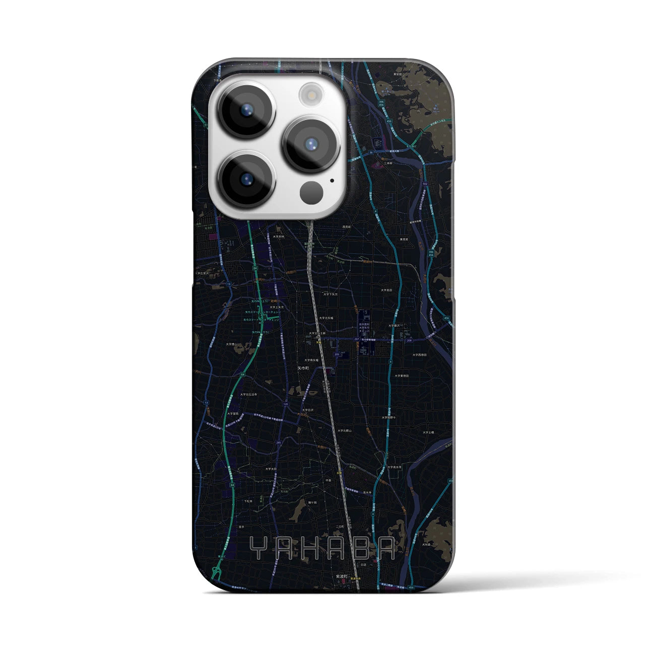 【矢巾】地図柄iPhoneケース（バックカバータイプ・ブラック）iPhone 14 Pro 用