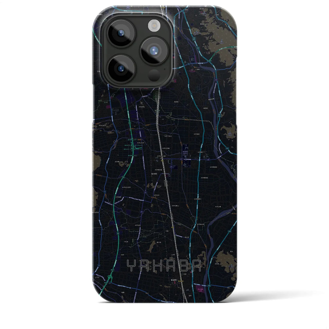 【矢巾】地図柄iPhoneケース（バックカバータイプ・ブラック）iPhone 15 Pro Max 用
