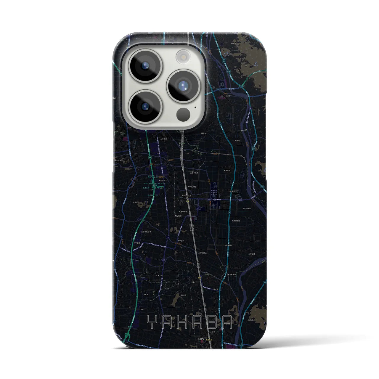 【矢巾】地図柄iPhoneケース（バックカバータイプ・ブラック）iPhone 15 Pro 用