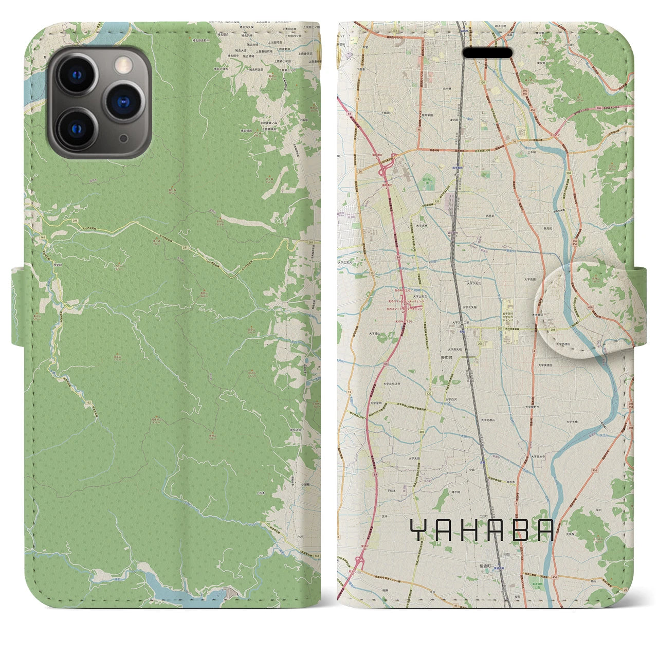 【矢巾】地図柄iPhoneケース（手帳両面タイプ・ナチュラル）iPhone 11 Pro Max 用