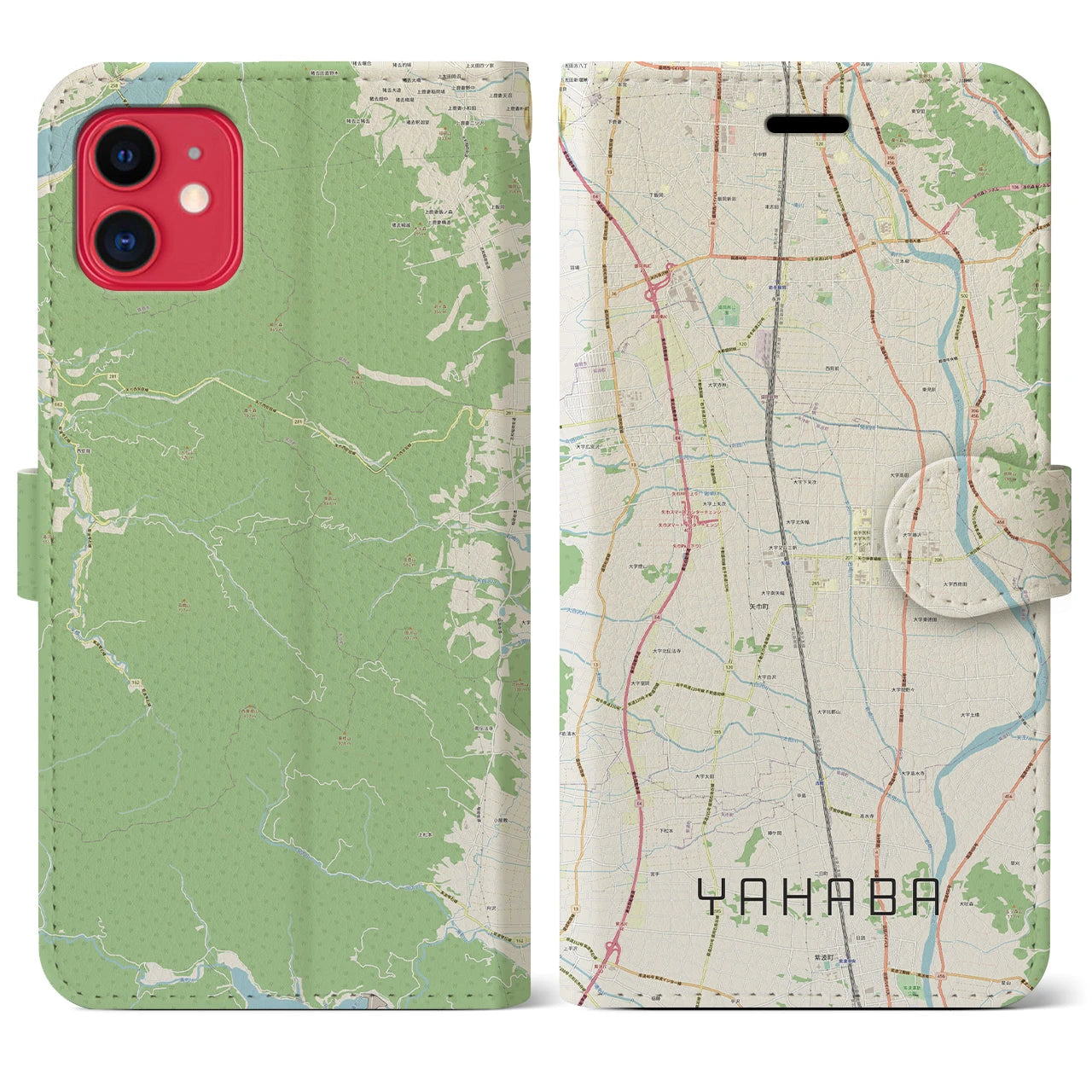 【矢巾】地図柄iPhoneケース（手帳両面タイプ・ナチュラル）iPhone 11 用