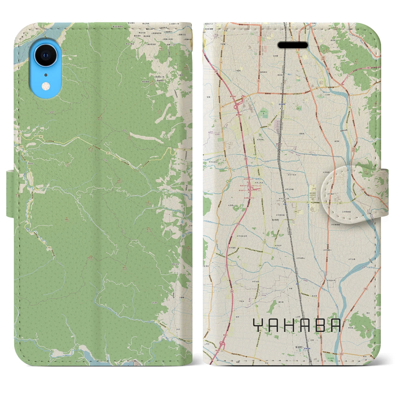 【矢巾】地図柄iPhoneケース（手帳両面タイプ・ナチュラル）iPhone XR 用