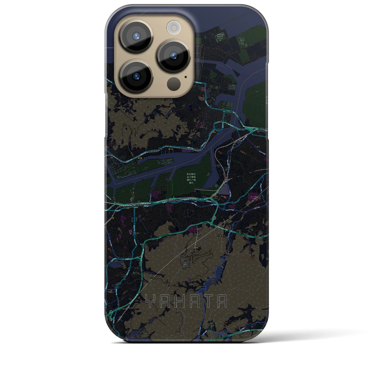 【八幡】地図柄iPhoneケース（バックカバータイプ・ブラック）iPhone 14 Pro Max 用
