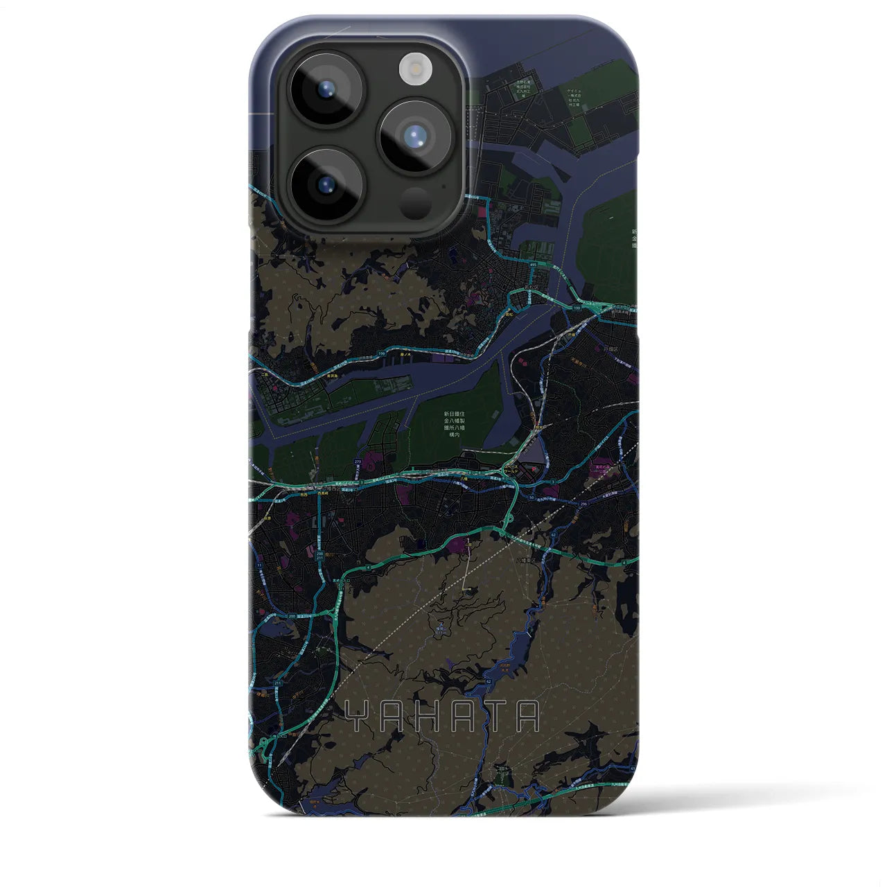 【八幡】地図柄iPhoneケース（バックカバータイプ・ブラック）iPhone 15 Pro Max 用