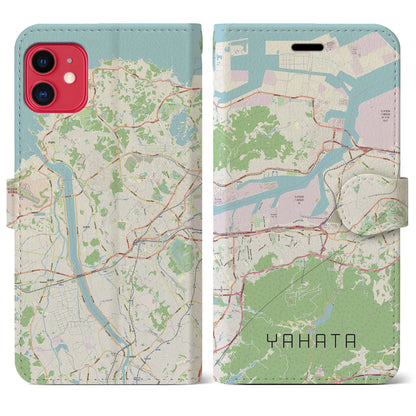 【八幡（福岡県）】地図柄iPhoneケース（手帳タイプ）ナチュラル・iPhone 11 用