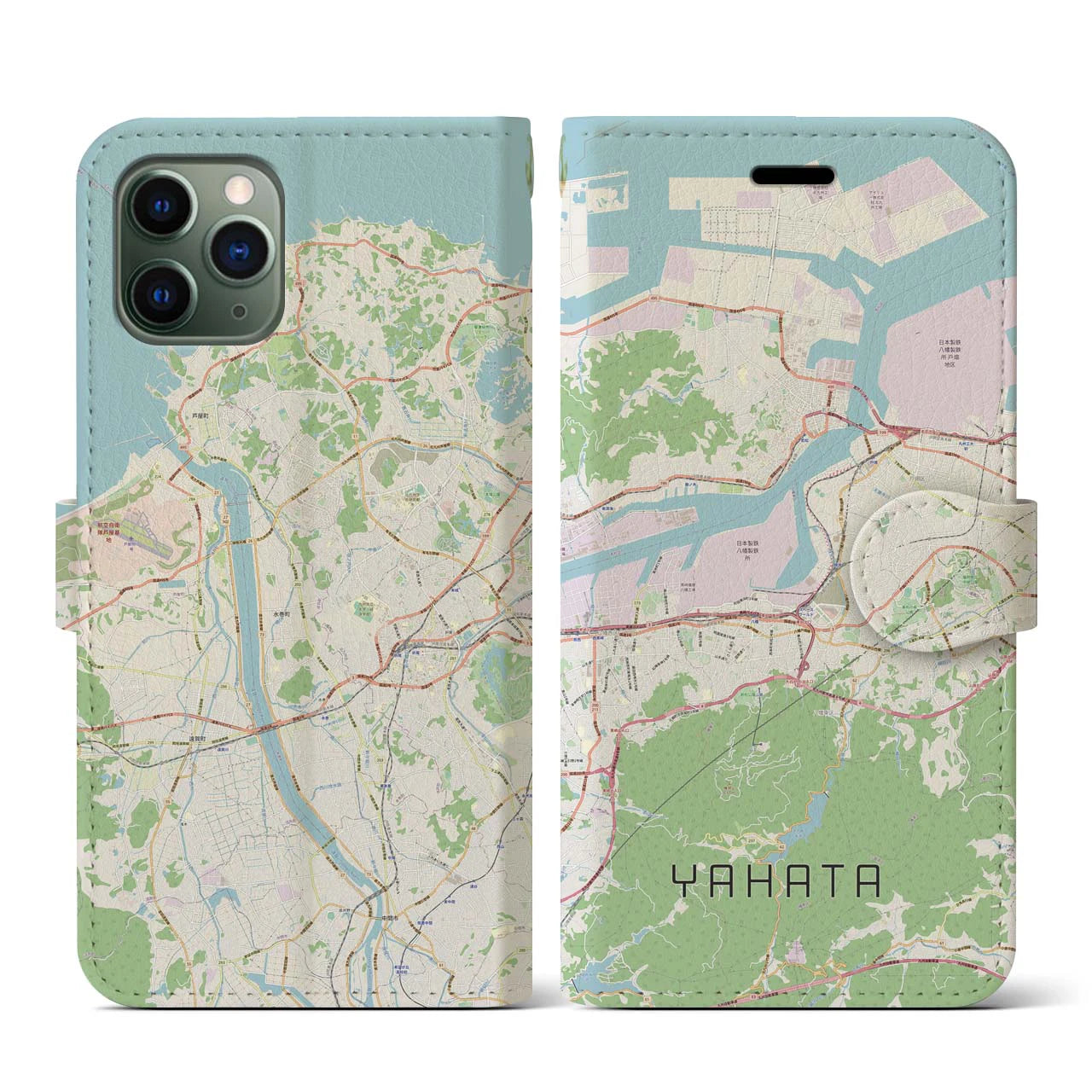 【八幡】地図柄iPhoneケース（手帳両面タイプ・ナチュラル）iPhone 11 Pro 用