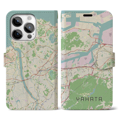 【八幡（福岡県）】地図柄iPhoneケース（手帳タイプ）ナチュラル・iPhone 14 Pro 用