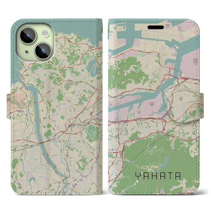 【八幡（福岡県）】地図柄iPhoneケース（手帳タイプ）ナチュラル・iPhone 15 用