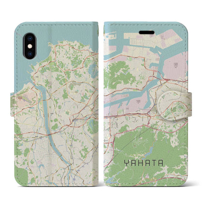 【八幡（福岡県）】地図柄iPhoneケース（手帳タイプ）ナチュラル・iPhone XS / X 用