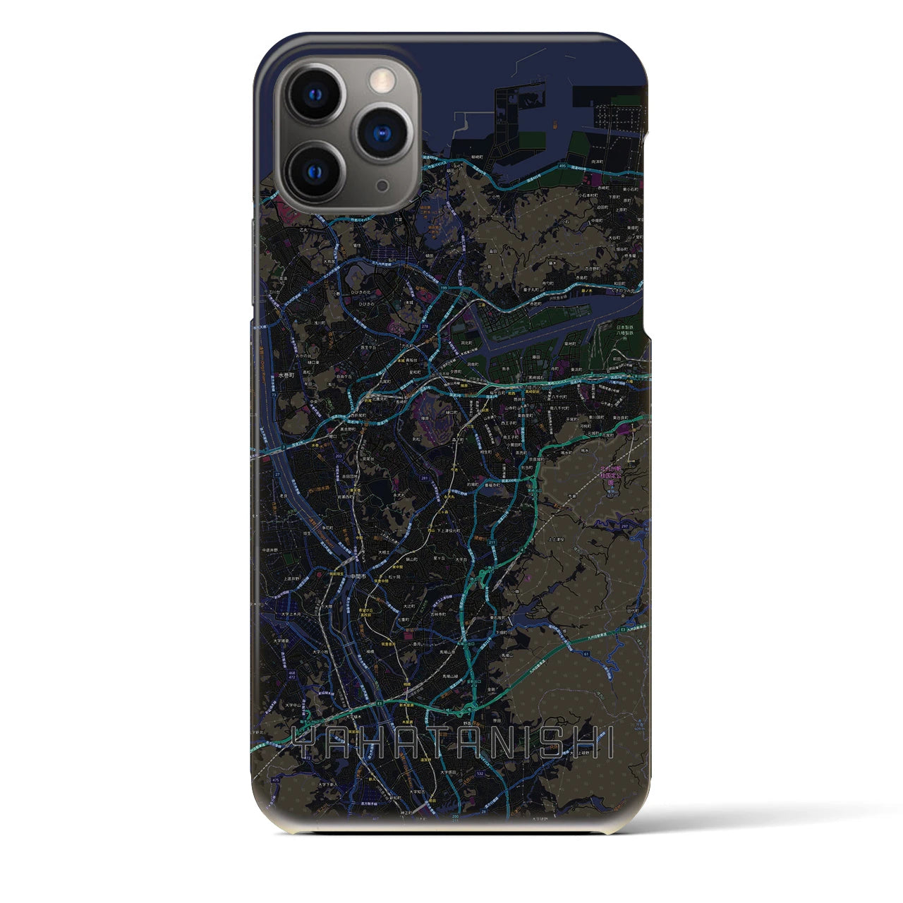 【八幡西】地図柄iPhoneケース（バックカバータイプ・ブラック）iPhone 11 Pro Max 用