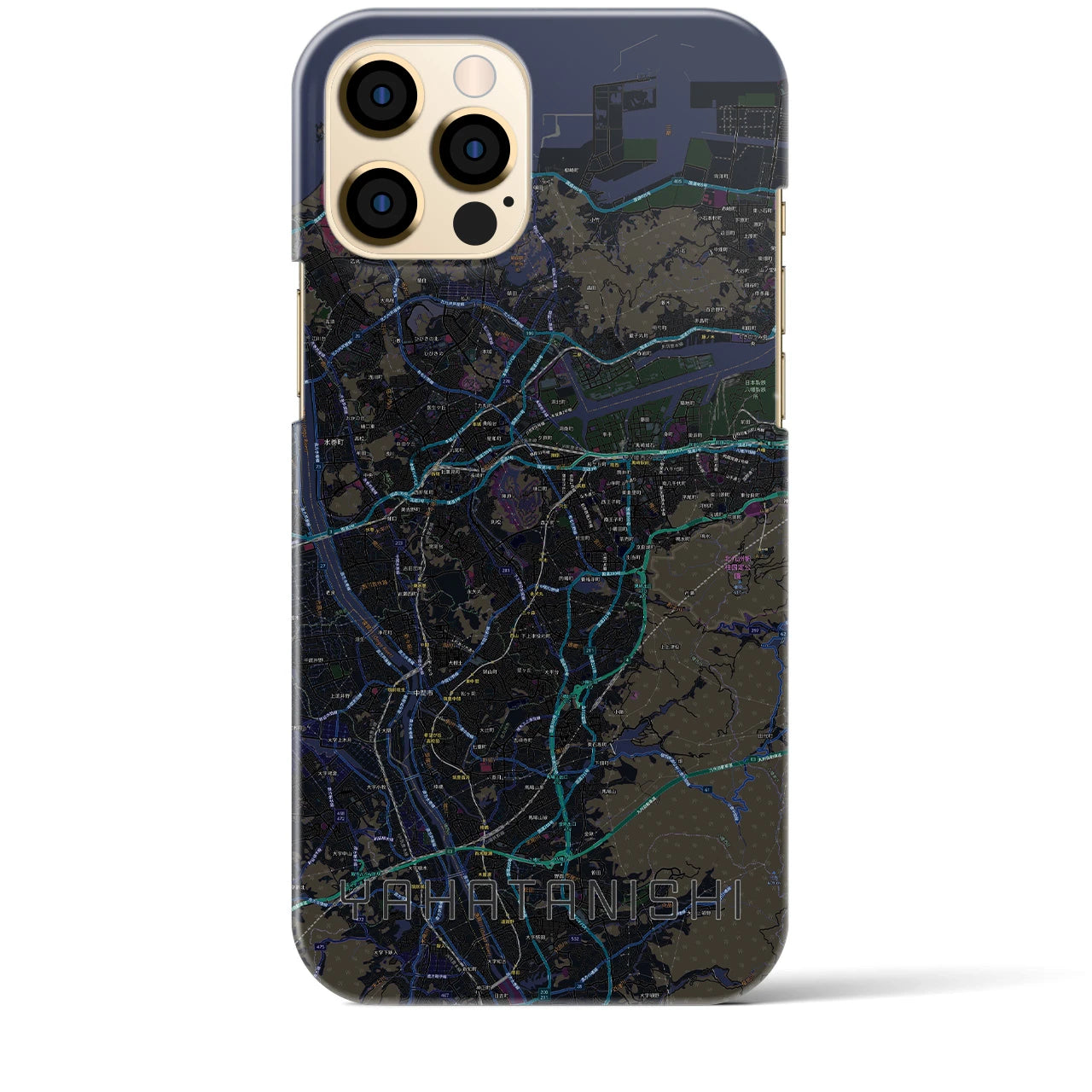 【八幡西】地図柄iPhoneケース（バックカバータイプ・ブラック）iPhone 12 Pro Max 用