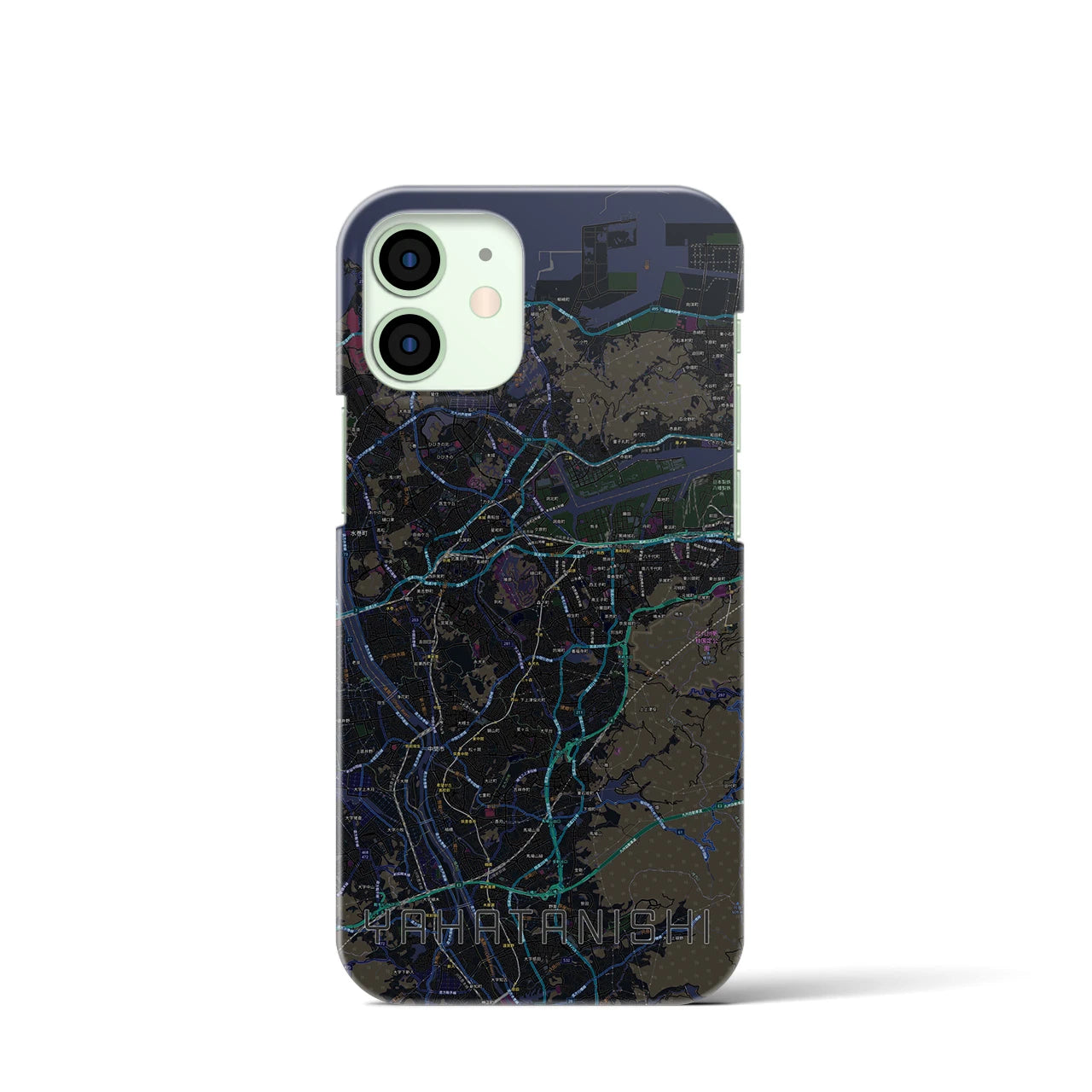 【八幡西】地図柄iPhoneケース（バックカバータイプ・ブラック）iPhone 12 mini 用