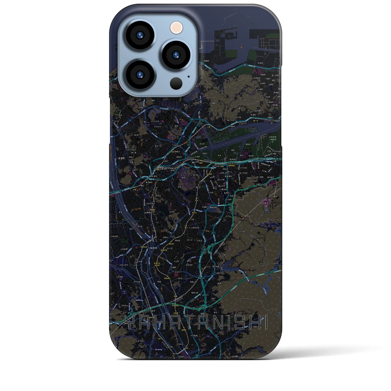 【八幡西】地図柄iPhoneケース（バックカバータイプ・ブラック）iPhone 13 Pro Max 用