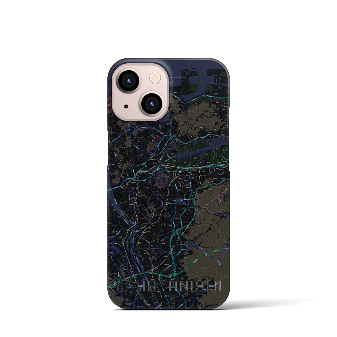 【八幡西】地図柄iPhoneケース（バックカバータイプ・ブラック）iPhone 13 mini 用