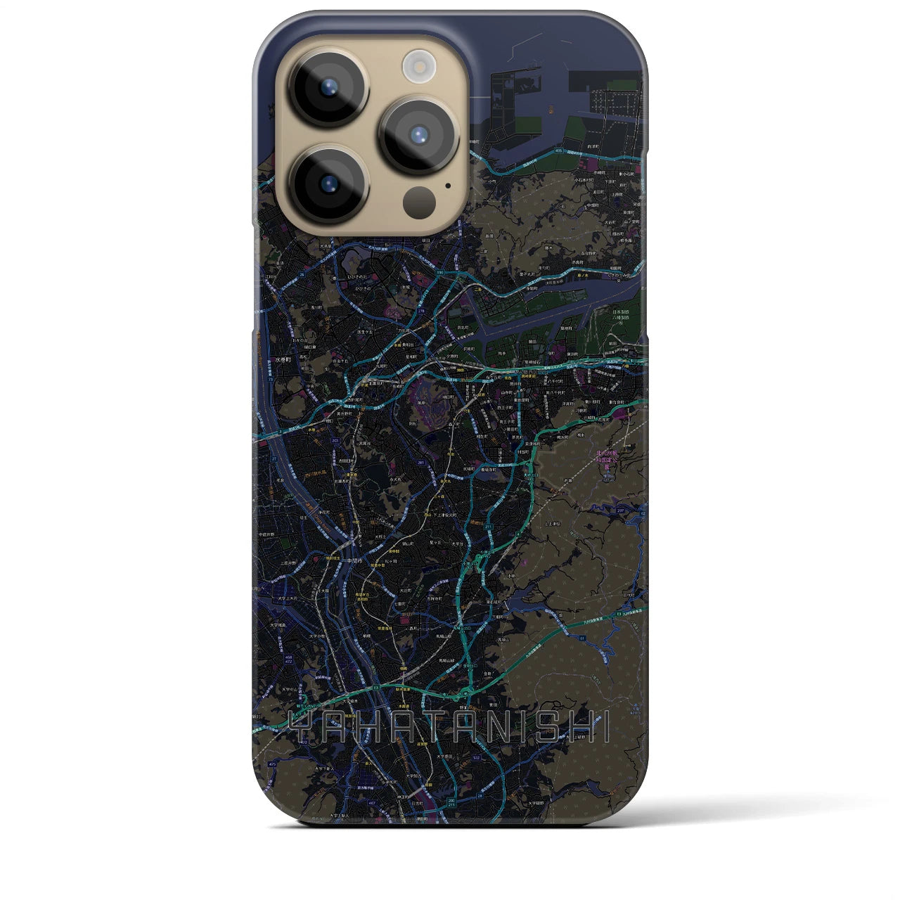 【八幡西】地図柄iPhoneケース（バックカバータイプ・ブラック）iPhone 14 Pro Max 用