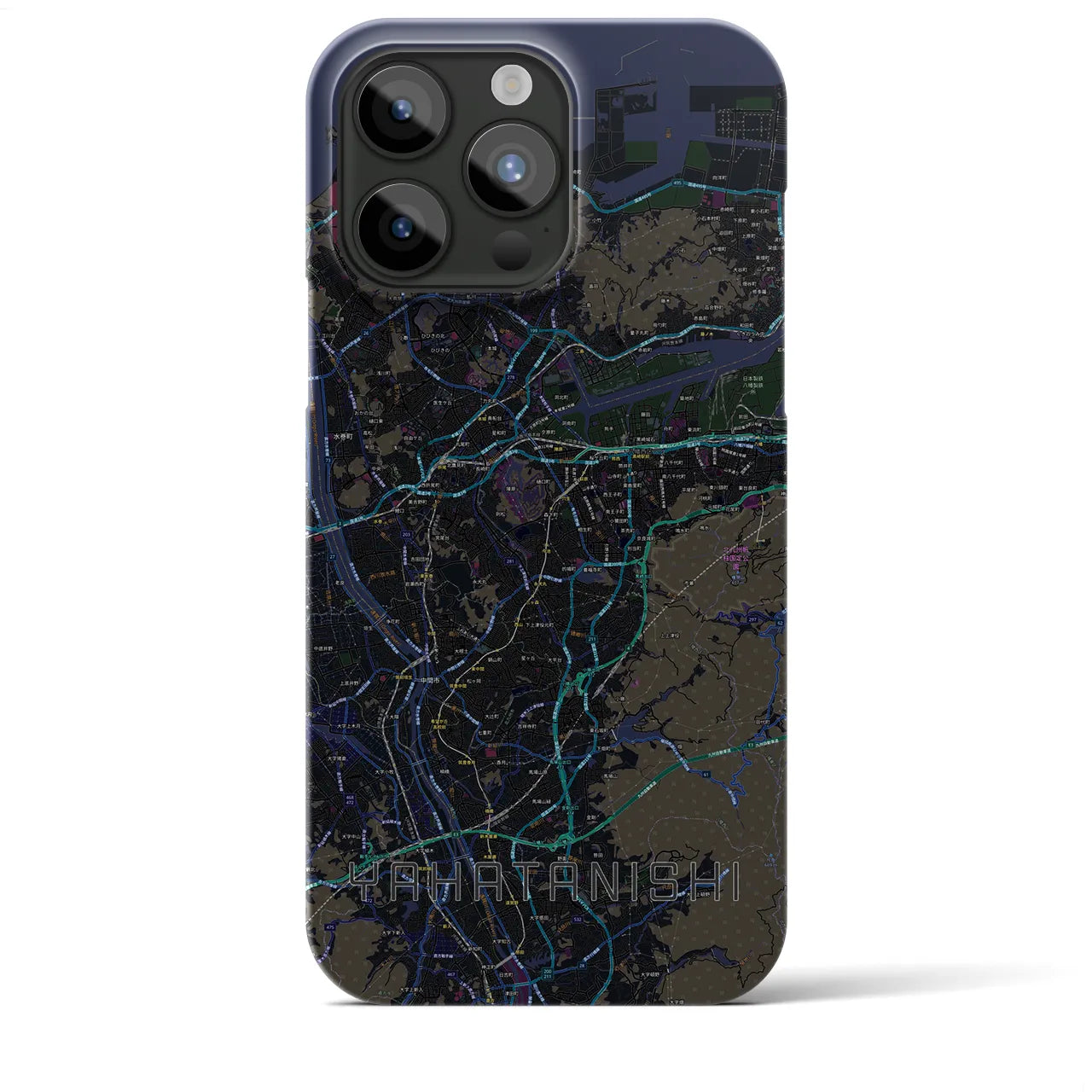 【八幡西】地図柄iPhoneケース（バックカバータイプ・ブラック）iPhone 15 Pro Max 用