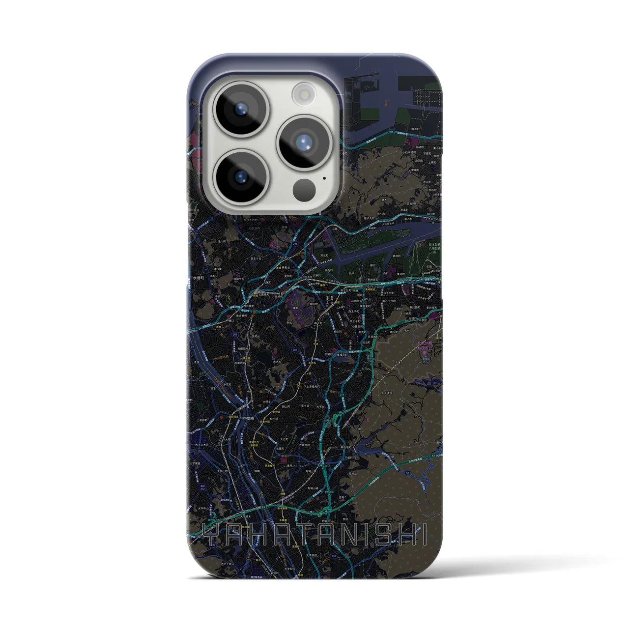 【八幡西】地図柄iPhoneケース（バックカバータイプ・ブラック）iPhone 15 Pro 用