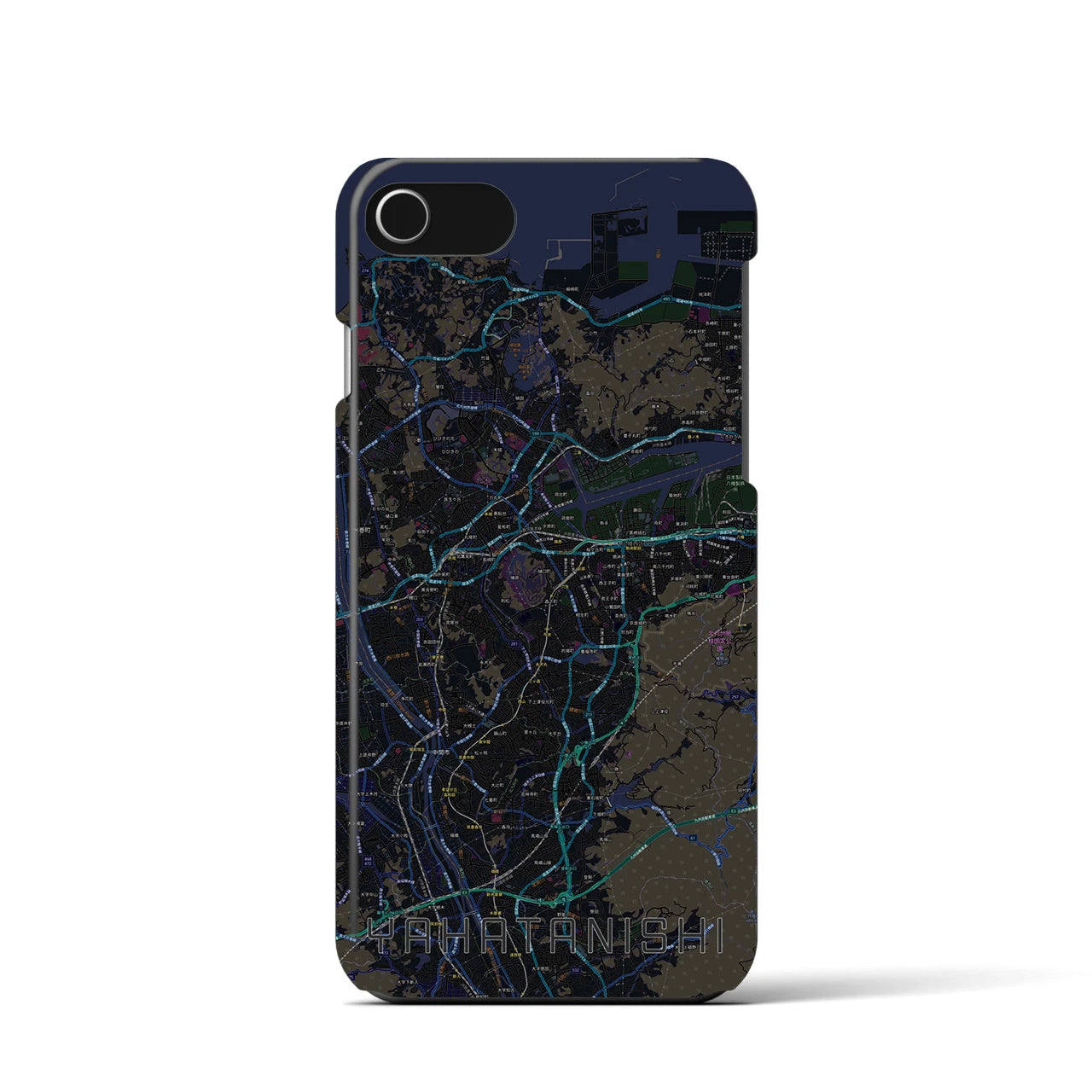 【八幡西】地図柄iPhoneケース（バックカバータイプ・ブラック）iPhone SE（第3 / 第2世代） / 8 / 7 / 6s / 6 用