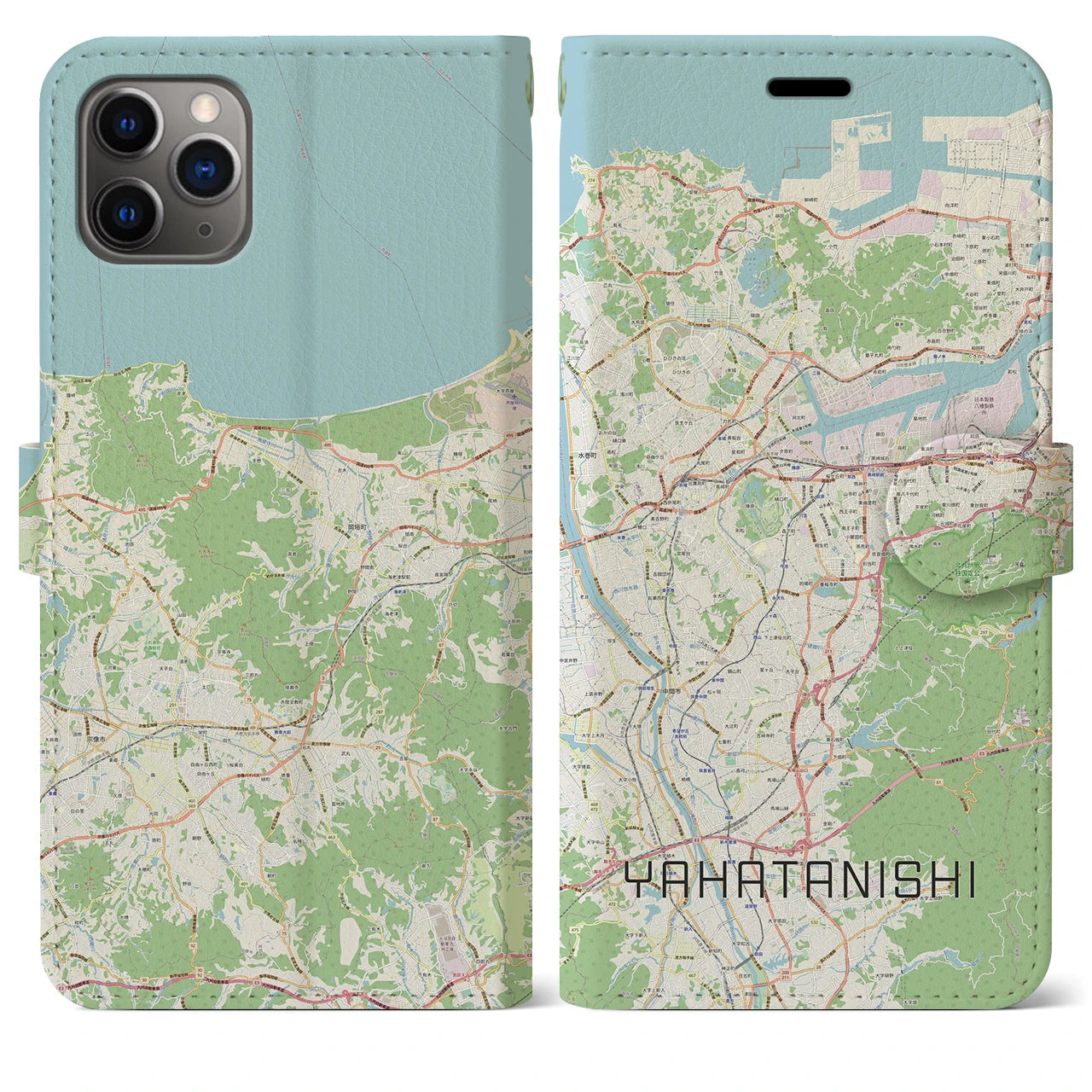 【八幡西】地図柄iPhoneケース（手帳両面タイプ・ナチュラル）iPhone 11 Pro Max 用