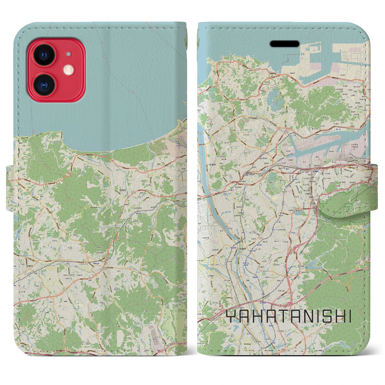 【八幡西】地図柄iPhoneケース（手帳両面タイプ・ナチュラル）iPhone 11 用