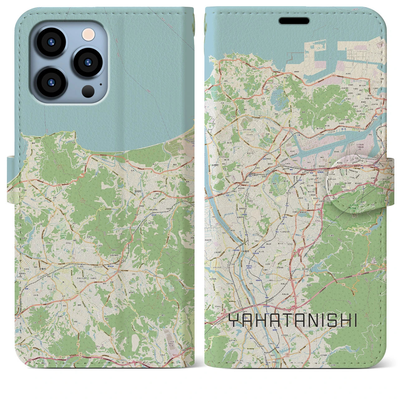 【八幡西】地図柄iPhoneケース（手帳両面タイプ・ナチュラル）iPhone 13 Pro Max 用