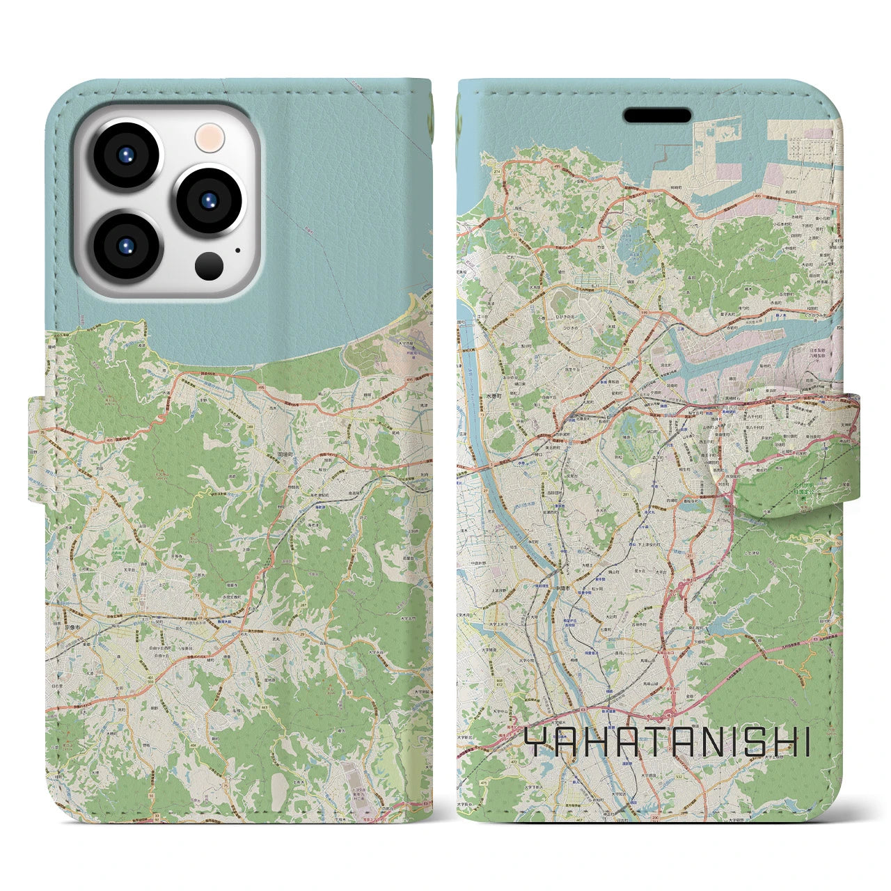 【八幡西】地図柄iPhoneケース（手帳両面タイプ・ナチュラル）iPhone 13 Pro 用